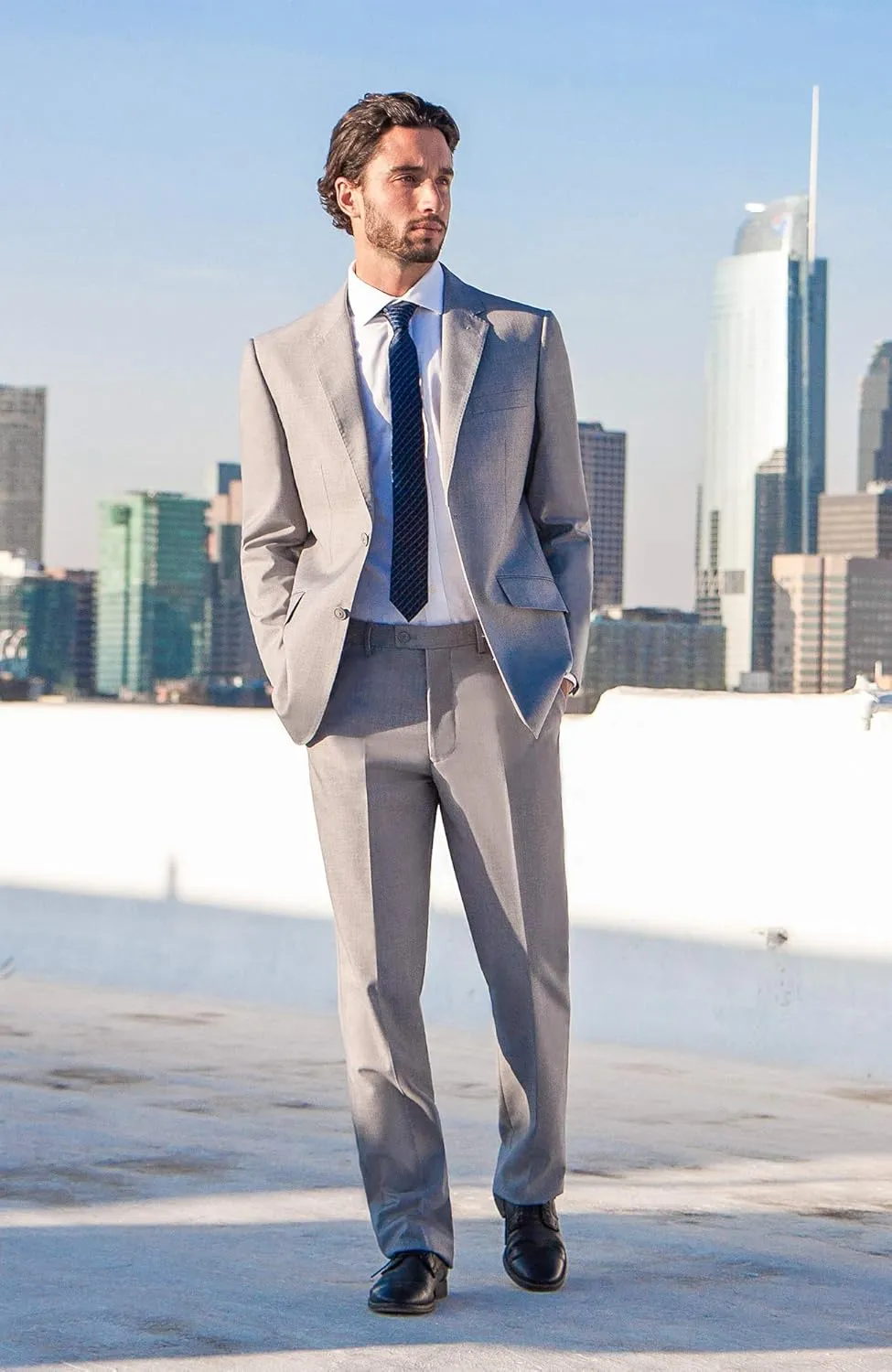 Men's Modern Fit 2 Piece Italian Suit Two Button Wool Blazer & Trousers Smart Party Formal Suits
