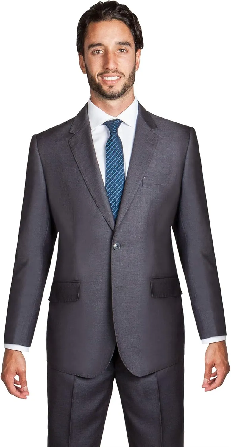Men's Modern Fit 2 Piece Italian Suit Two Button Wool Blazer & Trousers Smart Party Formal Suits