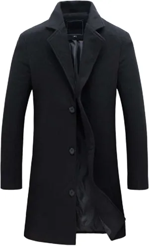 Men's Oversized Casual Notched Collar Long Pea Coats Single Breasted Business Overcoats Warm Thicken Trench Coats
