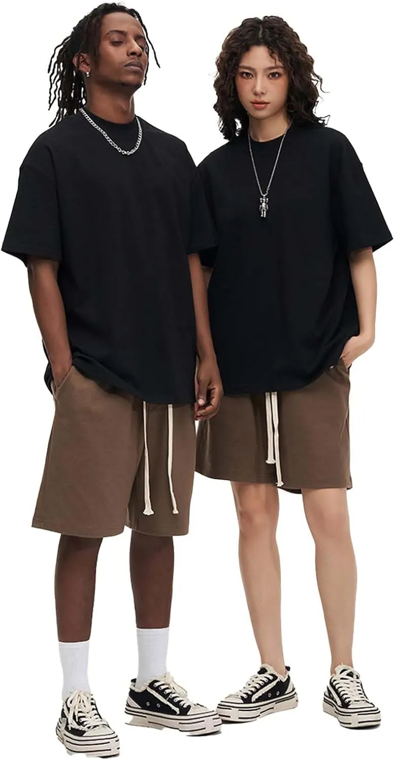 Men's Oversized Cotton t Shirt Heavyweight Tee Casual Crew Neck Short Sleeve Loose Summer Basic Tops