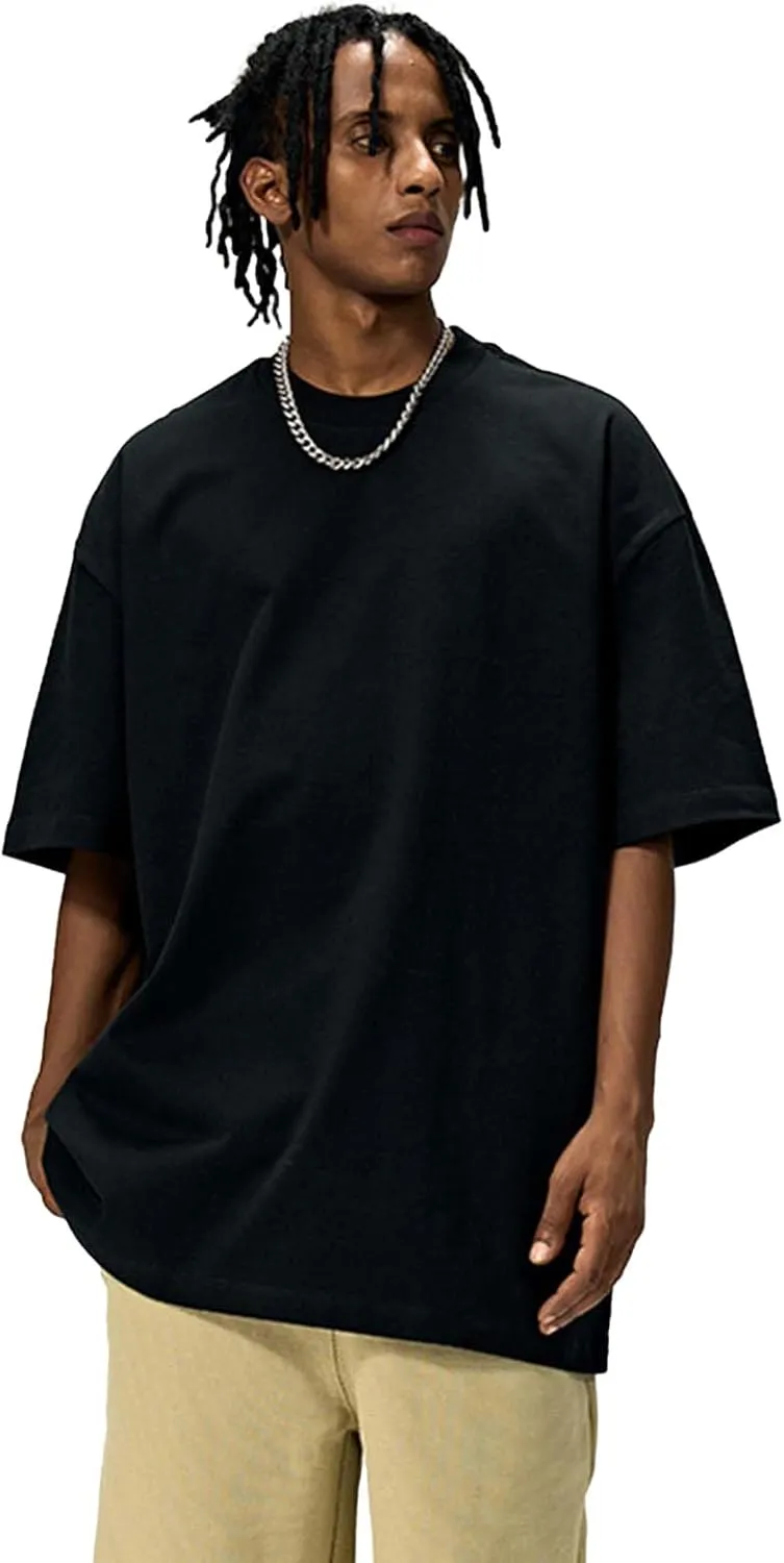 Men's Oversized Cotton t Shirt Heavyweight Tee Casual Crew Neck Short Sleeve Loose Summer Basic Tops