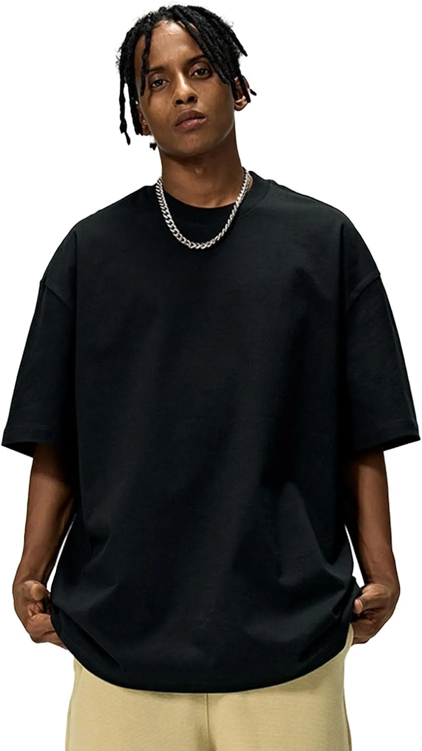 Men's Oversized Cotton t Shirt Heavyweight Tee Casual Crew Neck Short Sleeve Loose Summer Basic Tops