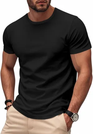 Mens Summer T-Shirts Short Sleeve Casual Crew Neck Soft Breathable Tees for Gym Daily Wear Travel 2025 Summer Basic Tees