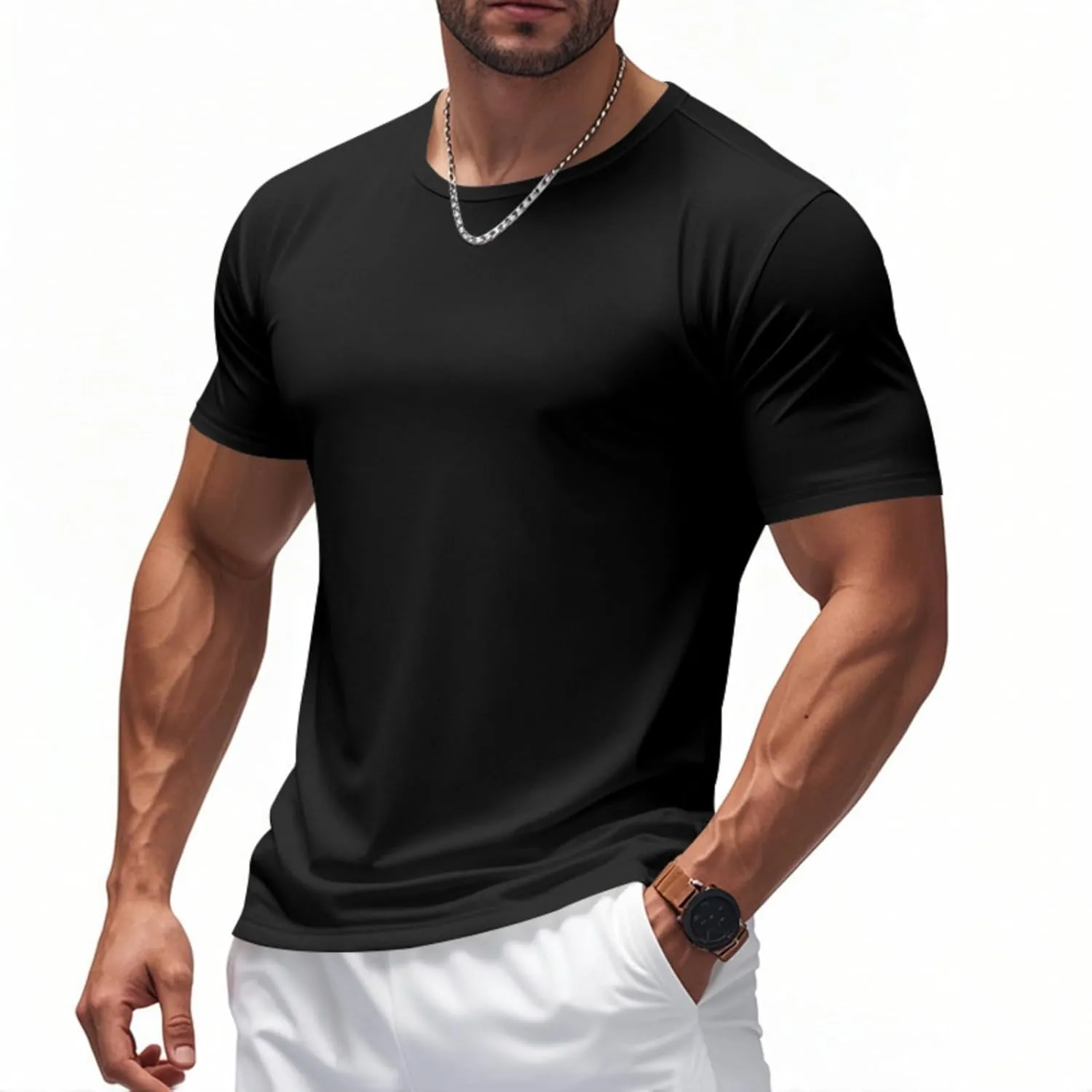 Mens Summer T-Shirts Short Sleeve Casual Crew Neck Soft Breathable Tees for Gym Daily Wear Travel 2025 Summer Basic Tees