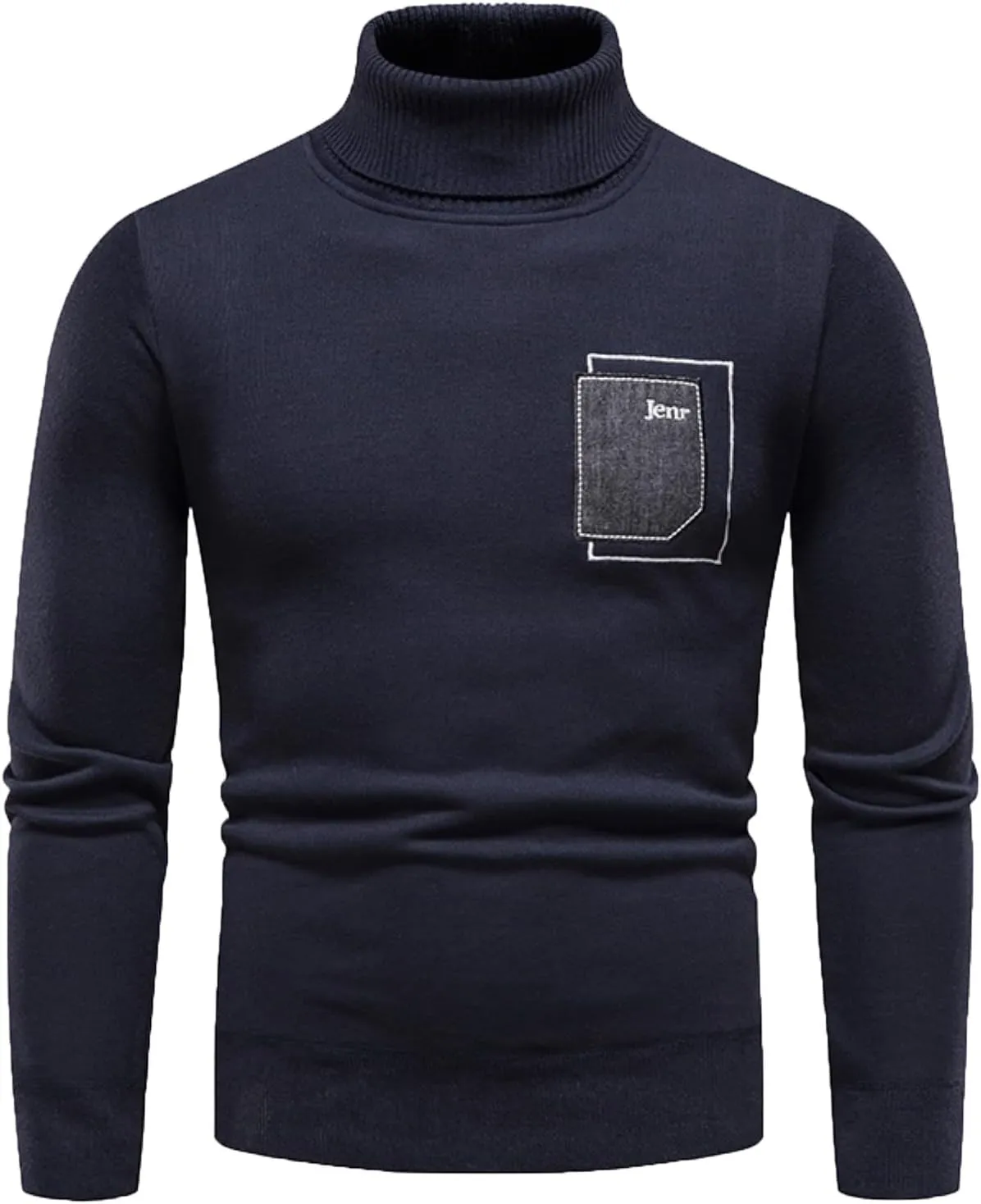 Mens SweatersMen's Letter Print Long Sleeve Ribbed Slim Fit Crew Neck Knitted Pullover Turtleneck Sweater Baselayer
