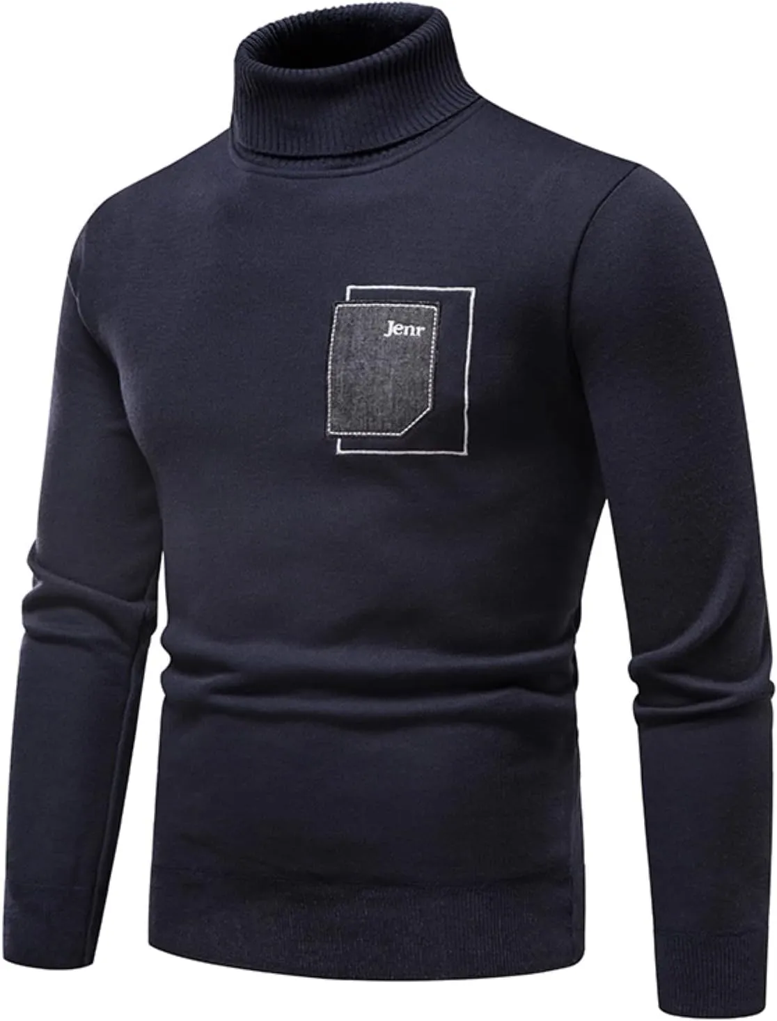 Mens SweatersMen's Letter Print Long Sleeve Ribbed Slim Fit Crew Neck Knitted Pullover Turtleneck Sweater Baselayer