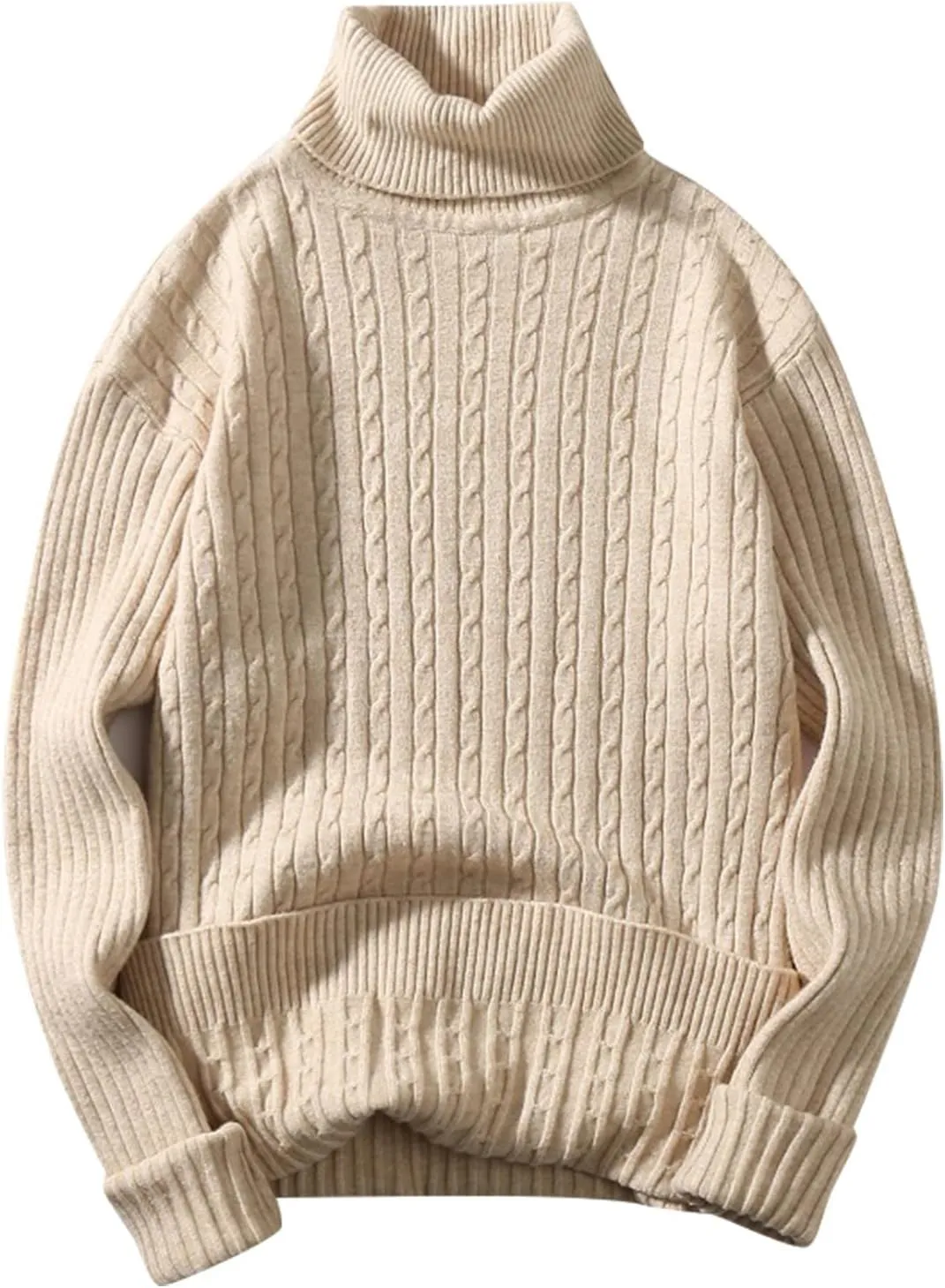 Mens SweatersMen's Turtleneck Sweater Pullover Twisted Pattern Loose Thick Winter Long Sleeve Cable Knit Sweaters