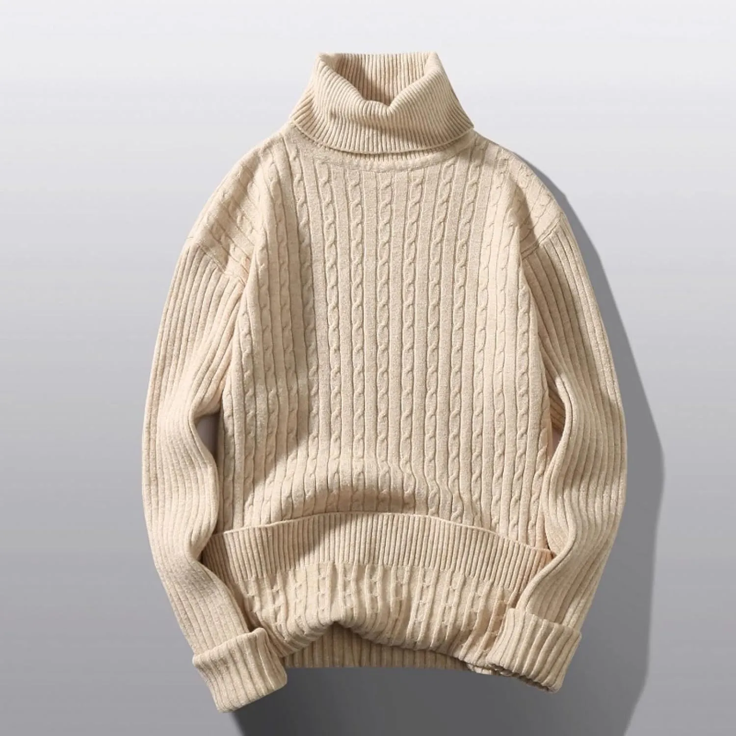 Mens SweatersMen's Turtleneck Sweater Pullover Twisted Pattern Loose Thick Winter Long Sleeve Cable Knit Sweaters