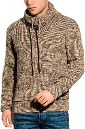 Mens Turtleneck Men's Drawtring Knitted Hoodies Pullover Casual Long Sleeve Turtleneck Sweaters Sweatshirt with Pocket