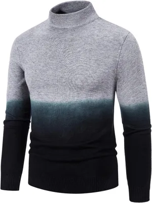 Mens Turtleneck Men's Gradient Sweaters Turtleneck Cable Knitted Pullover Long Sleeve Chunky Fall Winter Warm Coat