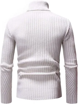 Mens Turtleneck Men's Solid Ribbed Slim Fit Knitted Pullover Turtleneck Sweater Long Sleeve Loose Fit Baselayers Tops