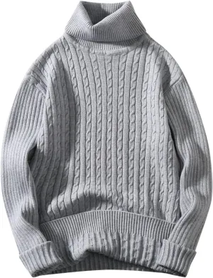 Mens Turtleneck Men's Turtleneck Sweater Pullover Twisted Pattern Loose Thick Winter Long Sleeve Cable Knit Sweaters