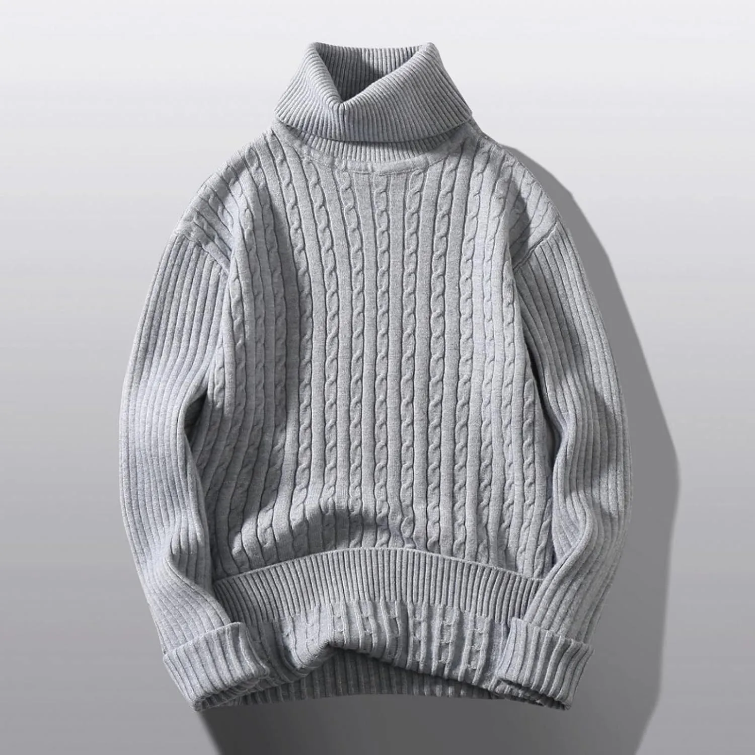Mens Turtleneck Men's Turtleneck Sweater Pullover Twisted Pattern Loose Thick Winter Long Sleeve Cable Knit Sweaters