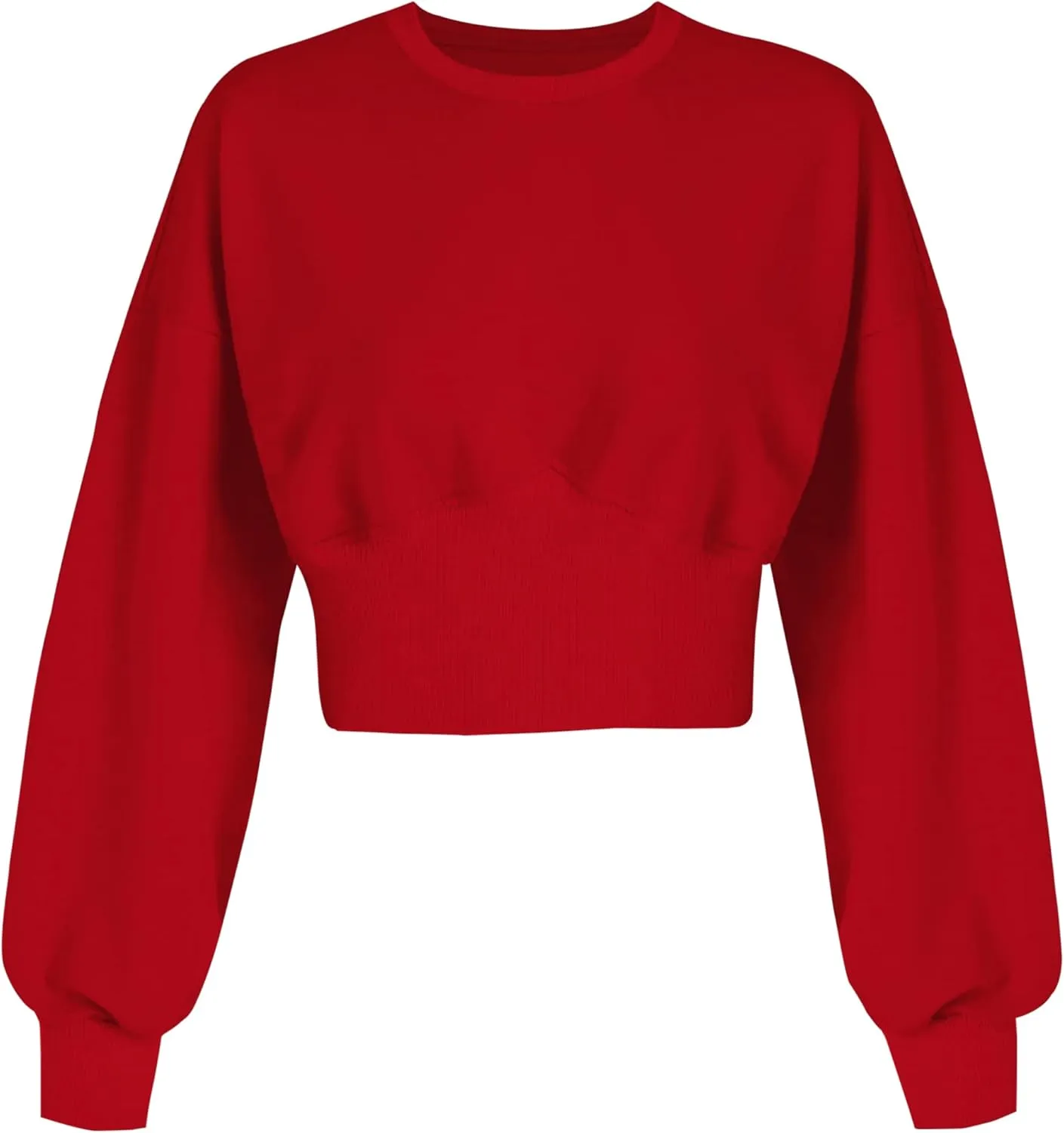 MISSACTIVER Women Casual Crewneck Crop Sweatshirt Solid Long Sleeve Drop Shoulder Pullovers Ribbed Corset Hem Crop Jumper Top