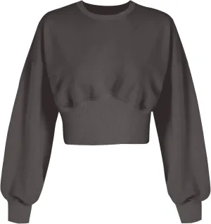 MISSACTIVER Women Casual Crewneck Crop Sweatshirt Solid Long Sleeve Drop Shoulder Pullovers Ribbed Corset Hem Crop Jumper Top