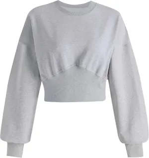 MISSACTIVER Women Casual Crewneck Crop Sweatshirt Solid Long Sleeve Drop Shoulder Pullovers Ribbed Corset Hem Crop Jumper Top