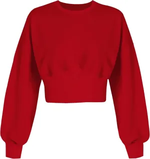MISSACTIVER Women Casual Crewneck Crop Sweatshirt Solid Long Sleeve Drop Shoulder Pullovers Ribbed Corset Hem Crop Jumper Top