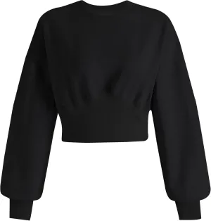 MISSACTIVER Women Casual Crewneck Crop Sweatshirt Solid Long Sleeve Drop Shoulder Pullovers Ribbed Corset Hem Crop Jumper Top