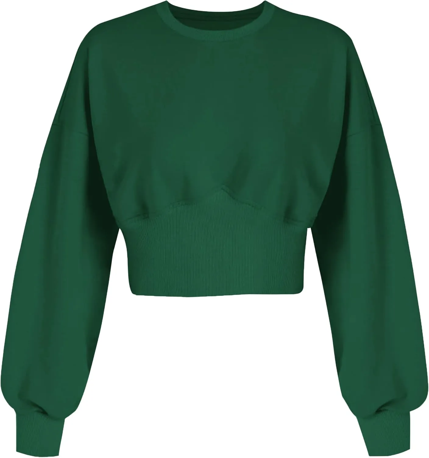 MISSACTIVER Women Casual Crewneck Crop Sweatshirt Solid Long Sleeve Drop Shoulder Pullovers Ribbed Corset Hem Crop Jumper Top