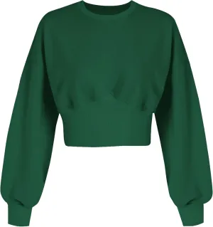 MISSACTIVER Women Casual Crewneck Crop Sweatshirt Solid Long Sleeve Drop Shoulder Pullovers Ribbed Corset Hem Crop Jumper Top