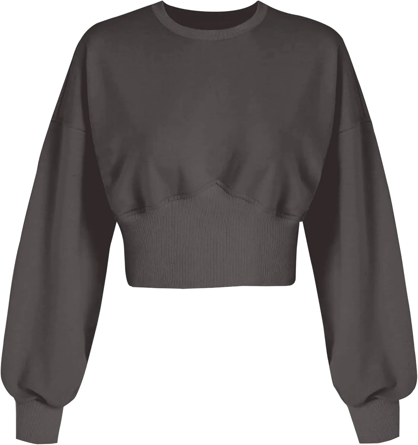 MISSACTIVER Women Casual Crewneck Crop Sweatshirt Solid Long Sleeve Drop Shoulder Pullovers Ribbed Corset Hem Crop Jumper Top