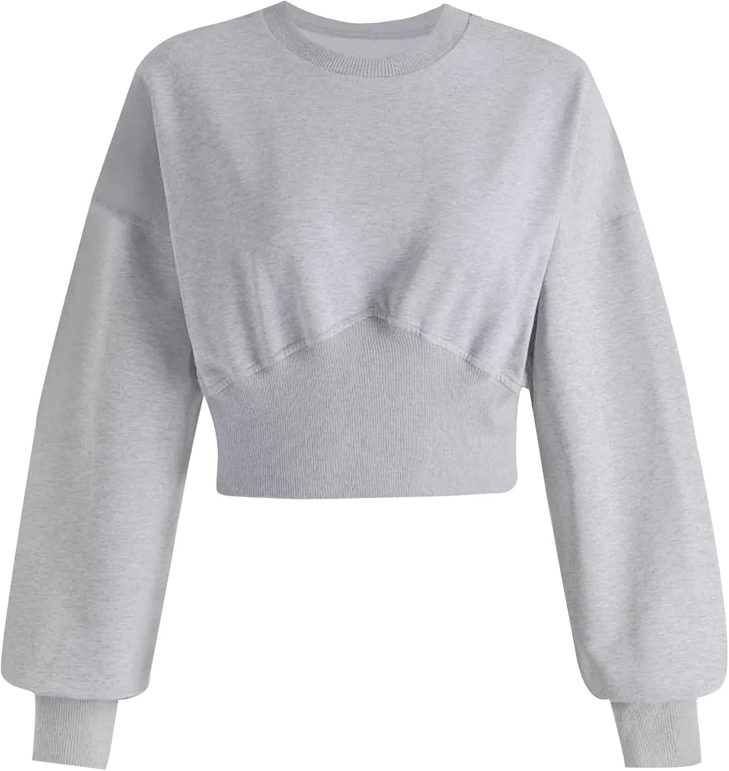 MISSACTIVER Women Casual Crewneck Crop Sweatshirt Solid Long Sleeve Drop Shoulder Pullovers Ribbed Corset Hem Crop Jumper Top