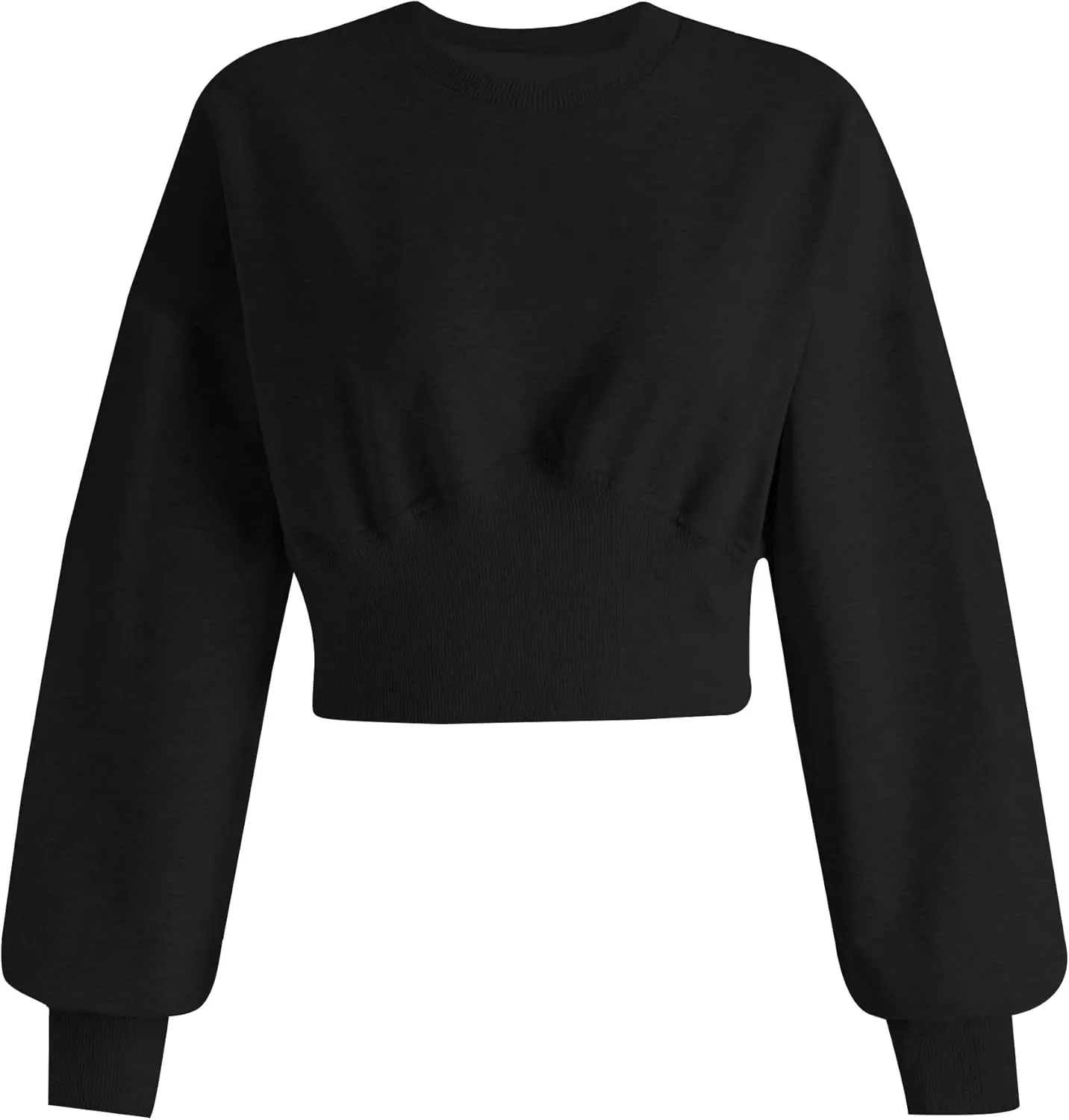 MISSACTIVER Women Casual Crewneck Crop Sweatshirt Solid Long Sleeve Drop Shoulder Pullovers Ribbed Corset Hem Crop Jumper Top