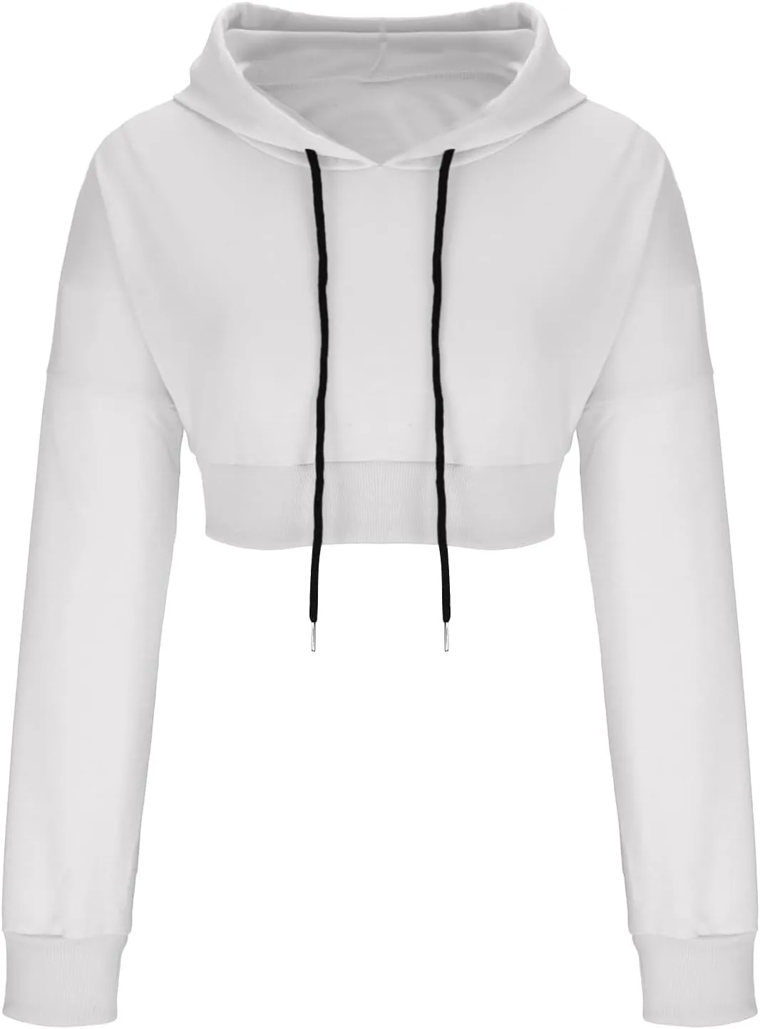 NATHGAM Womens Cropped Hoodie Fleece Casual Long Sleeve Pullover Hood Sweatshirt Drawstring Cute Workout Ribbed Hem Crop Tops