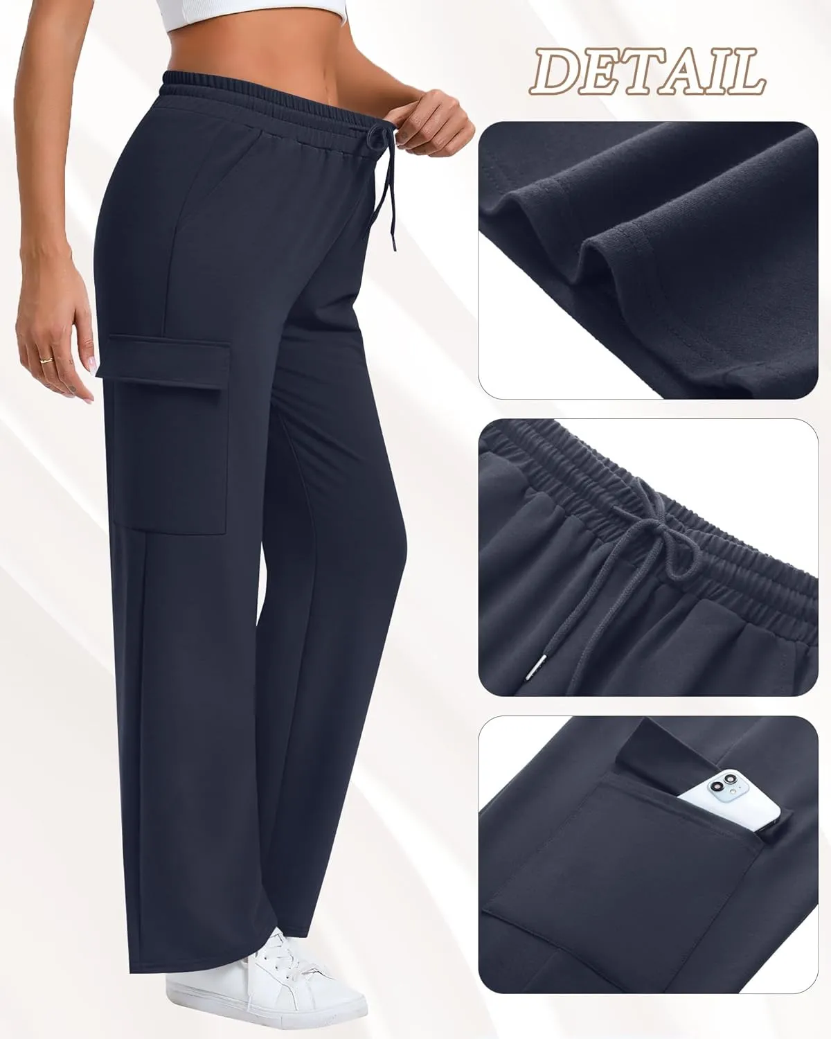 Neer Women's Cargo Sweatpants High Waisted Wide Leg Sweat Pants Drawstring Casual Baggy Joggers Straight Trouser with Pockets