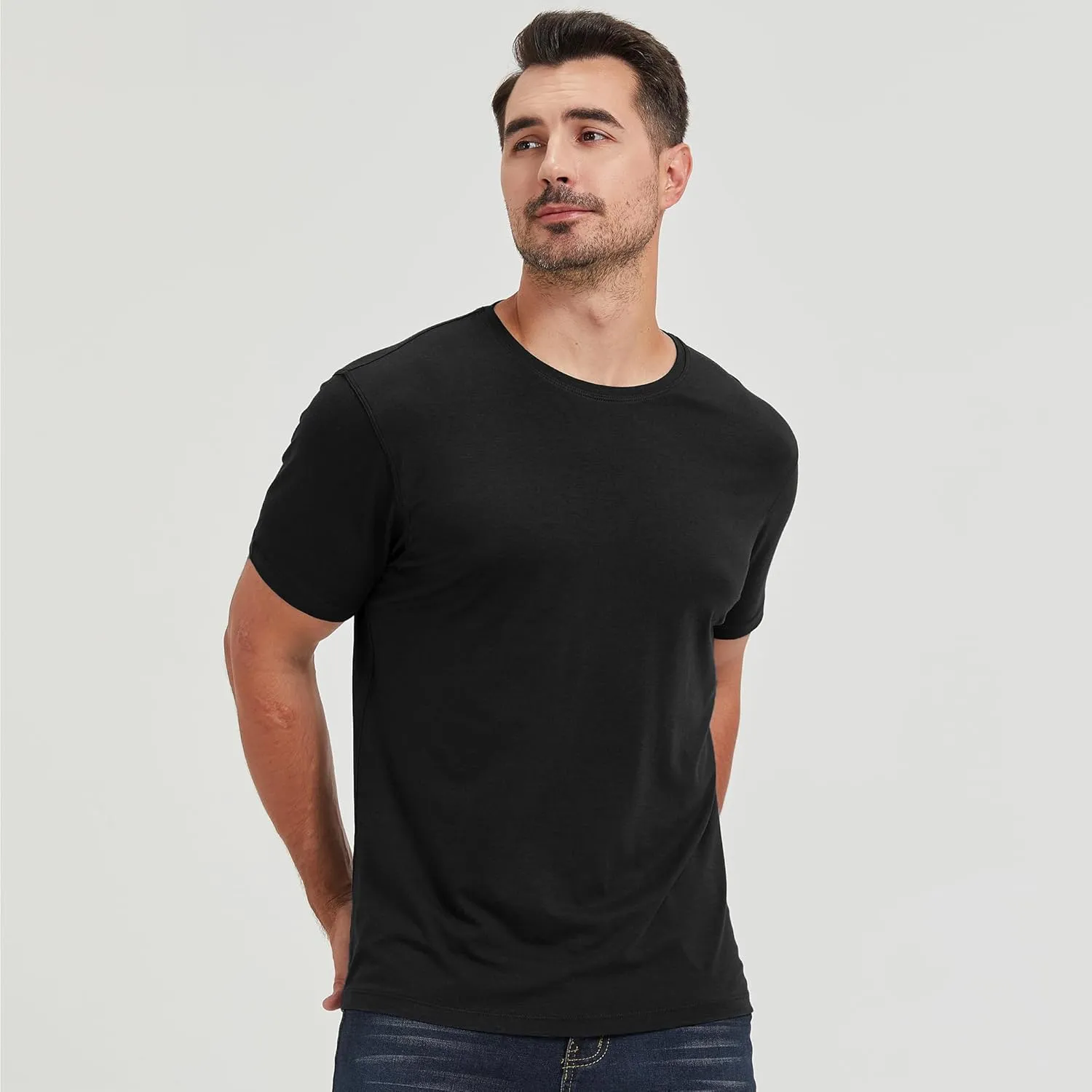 netdraw Men's Ultra-Soft Viscose Bamboo T-Shirt Crew Neck Casual Lounge Dressy Short Sleeve Cotton Tee