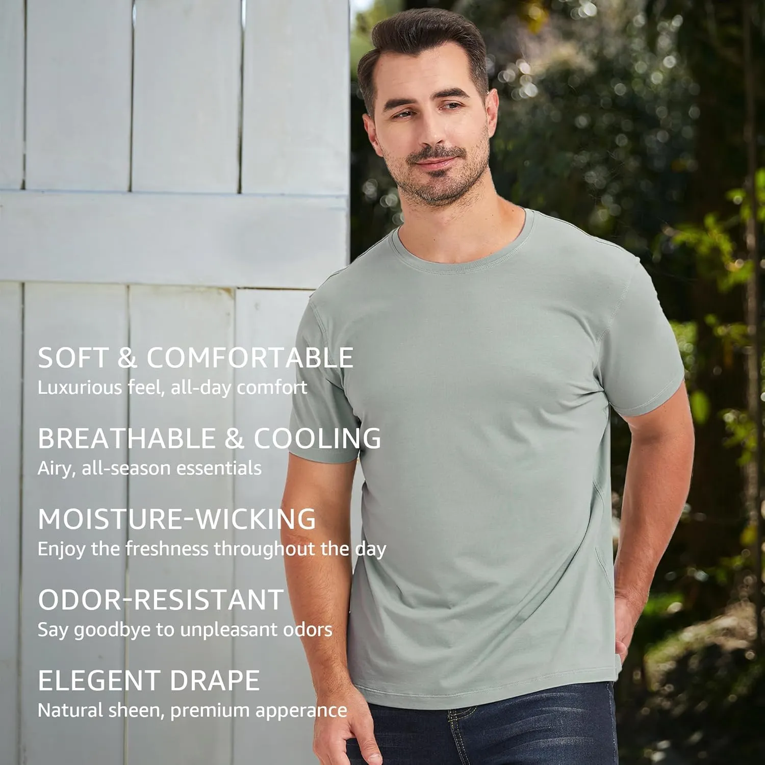 netdraw Men's Ultra-Soft Viscose Bamboo T-Shirt Crew Neck Casual Lounge Dressy Short Sleeve Cotton Tee
