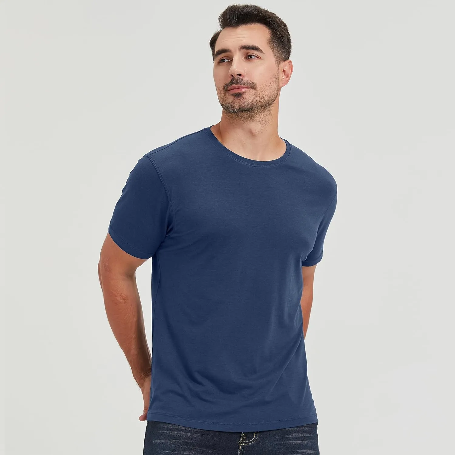 netdraw Men's Ultra-Soft Viscose Bamboo T-Shirt Crew Neck Casual Lounge Dressy Short Sleeve Cotton Tee
