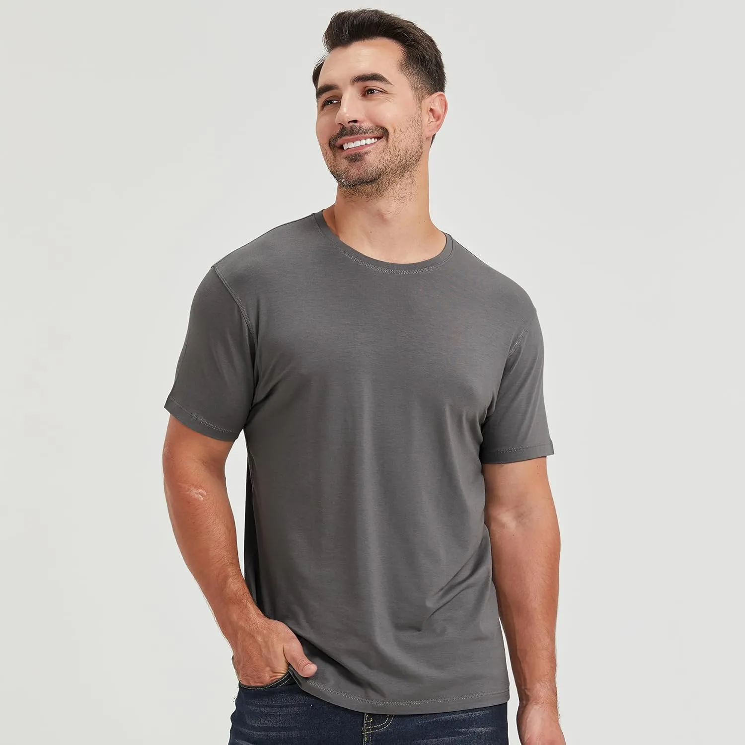 netdraw Men's Ultra-Soft Viscose Bamboo T-Shirt Crew Neck Casual Lounge Dressy Short Sleeve Cotton Tee