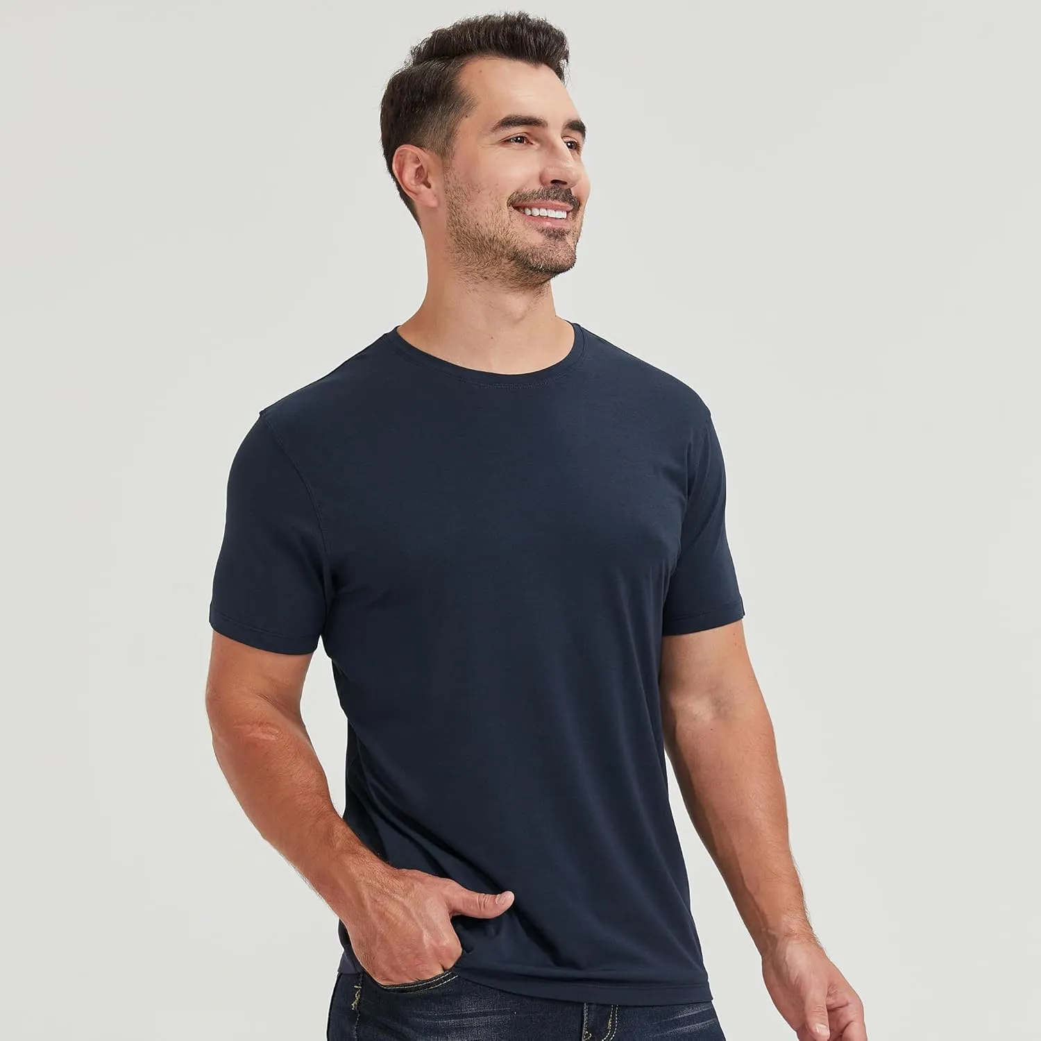 netdraw Men's Ultra-Soft Viscose Bamboo T-Shirt Crew Neck Casual Lounge Dressy Short Sleeve Cotton Tee