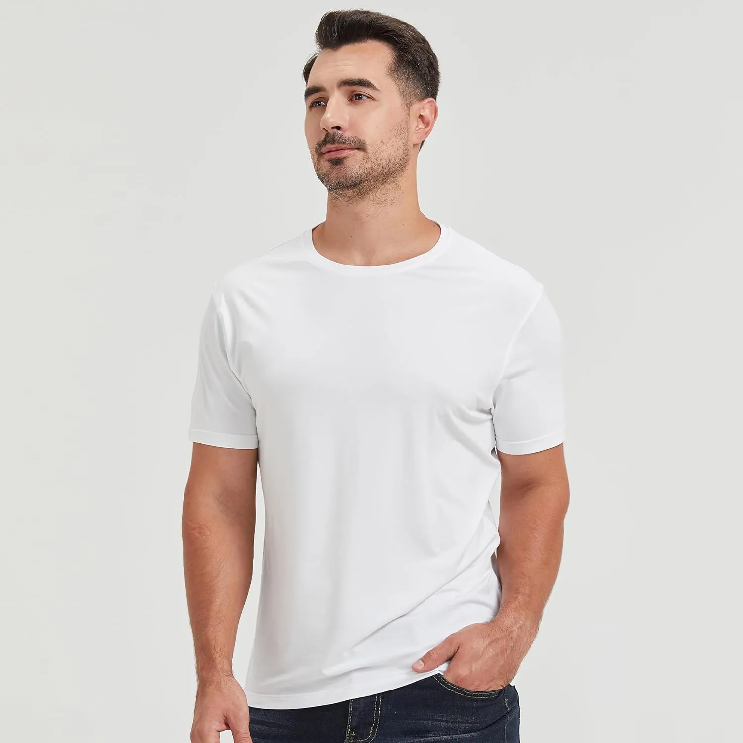 netdraw Men's Ultra-Soft Viscose Bamboo T-Shirt Crew Neck Casual Lounge Dressy Short Sleeve Cotton Tee