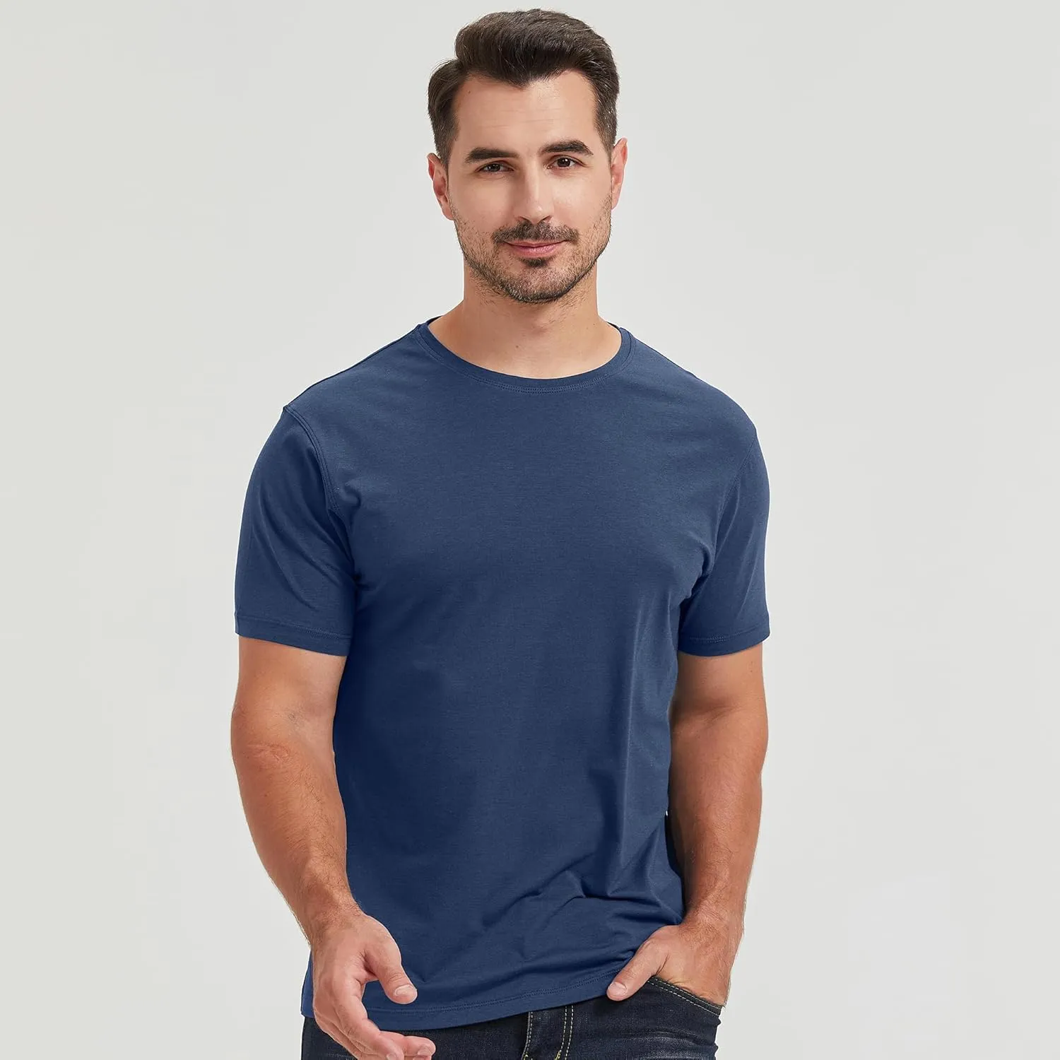 netdraw Men's Ultra-Soft Viscose Bamboo T-Shirt Crew Neck Casual Lounge Dressy Short Sleeve Cotton Tee