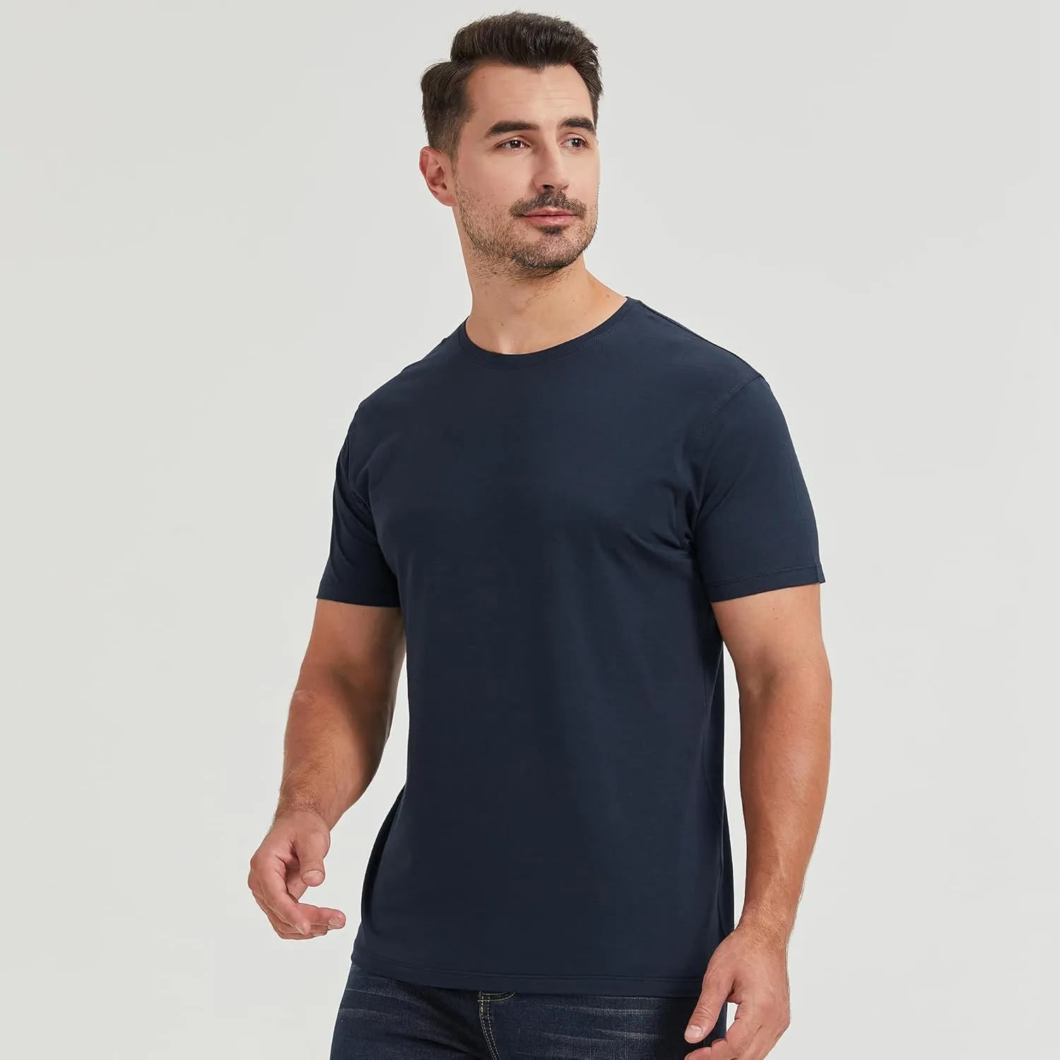 netdraw Men's Ultra-Soft Viscose Bamboo T-Shirt Crew Neck Casual Lounge Dressy Short Sleeve Cotton Tee