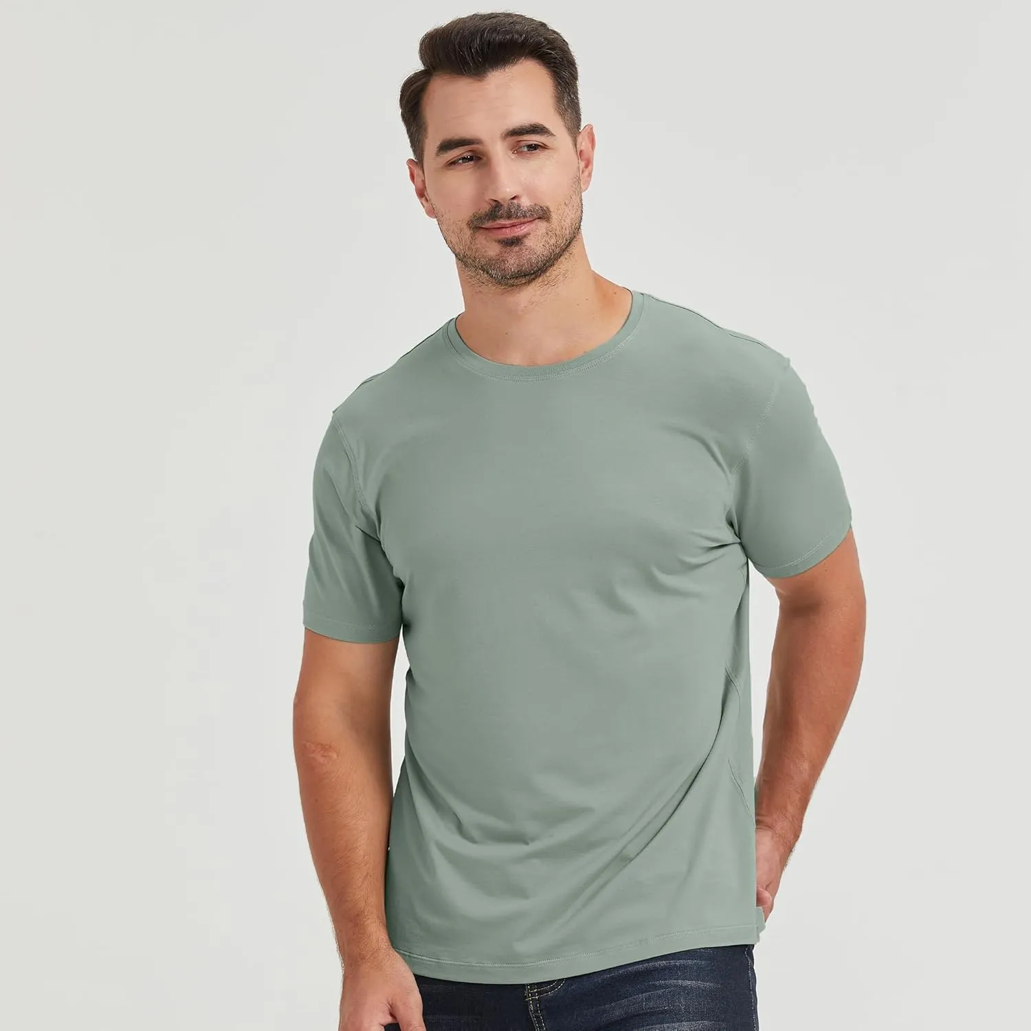 netdraw Men's Ultra-Soft Viscose Bamboo T-Shirt Crew Neck Casual Lounge Dressy Short Sleeve Cotton Tee