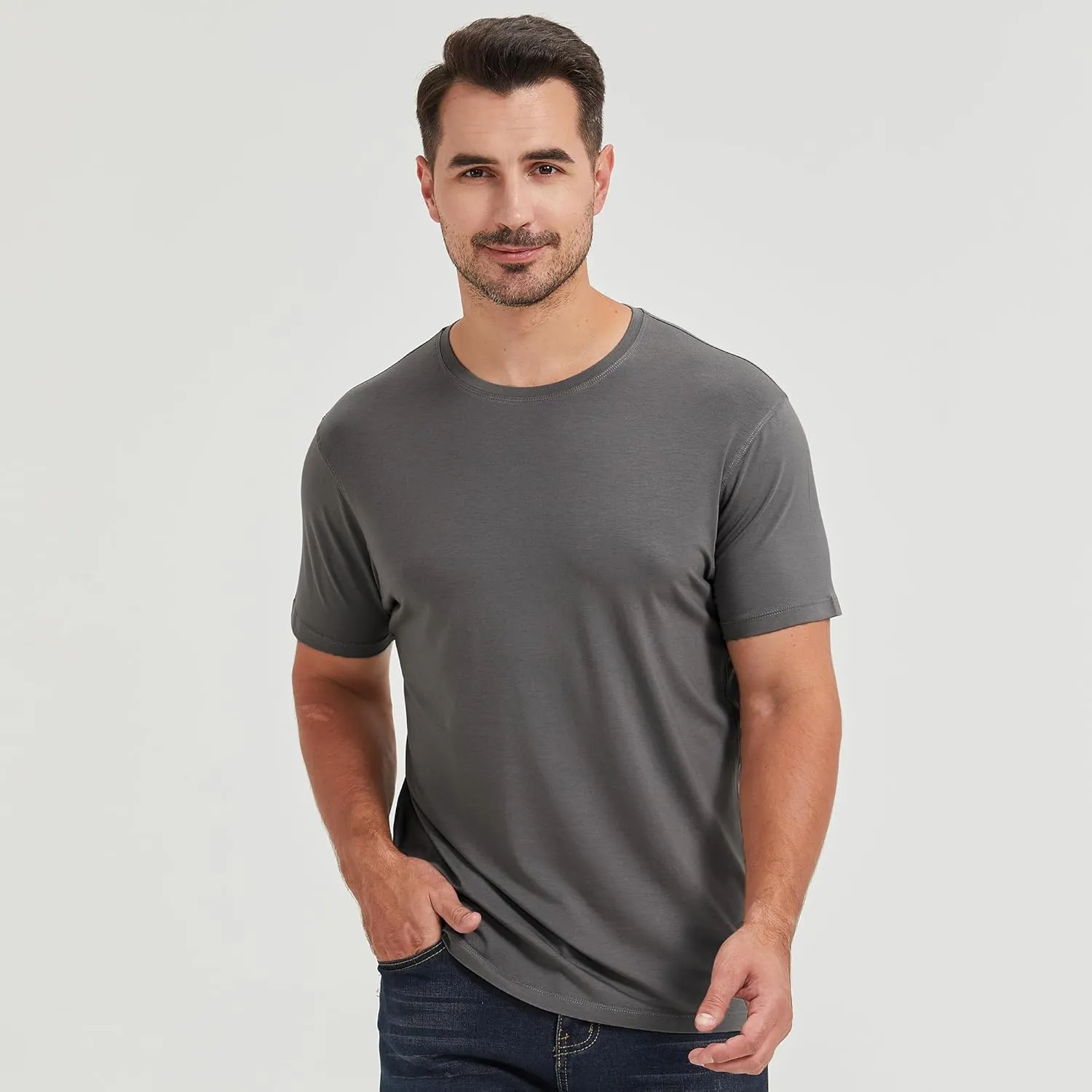 netdraw Men's Ultra-Soft Viscose Bamboo T-Shirt Crew Neck Casual Lounge Dressy Short Sleeve Cotton Tee