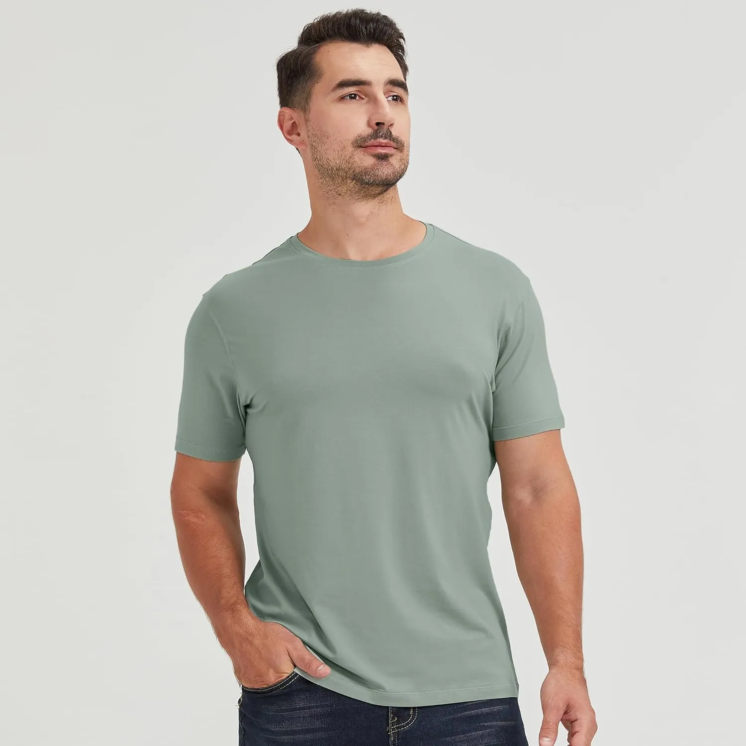 netdraw Men's Ultra-Soft Viscose Bamboo T-Shirt Crew Neck Casual Lounge Dressy Short Sleeve Cotton Tee
