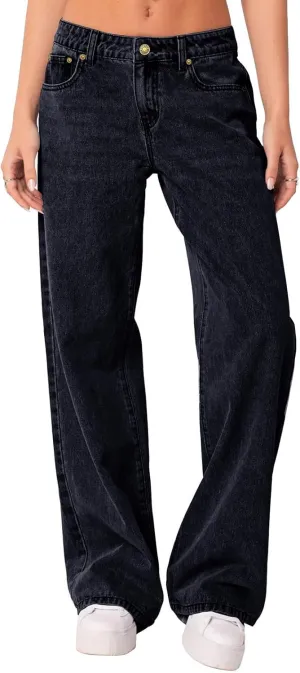 NIMIN Womens Mid Waist Boyfriend Jeans Summer Casual Lounge Loose Straight Wide Leg Y2K Pants with Pockets