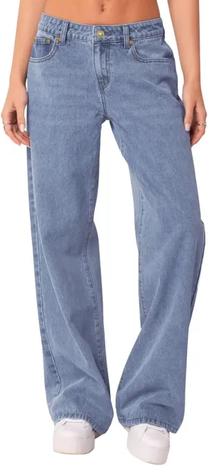 NIMIN Womens Mid Waist Boyfriend Jeans Summer Casual Lounge Loose Straight Wide Leg Y2K Pants with Pockets