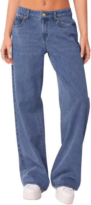 NIMIN Womens Mid Waist Boyfriend Jeans Summer Casual Lounge Loose Straight Wide Leg Y2K Pants with Pockets