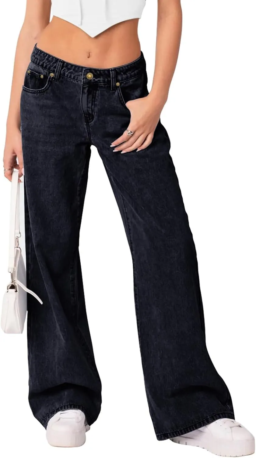 NIMIN Womens Mid Waist Boyfriend Jeans Summer Casual Lounge Loose Straight Wide Leg Y2K Pants with Pockets