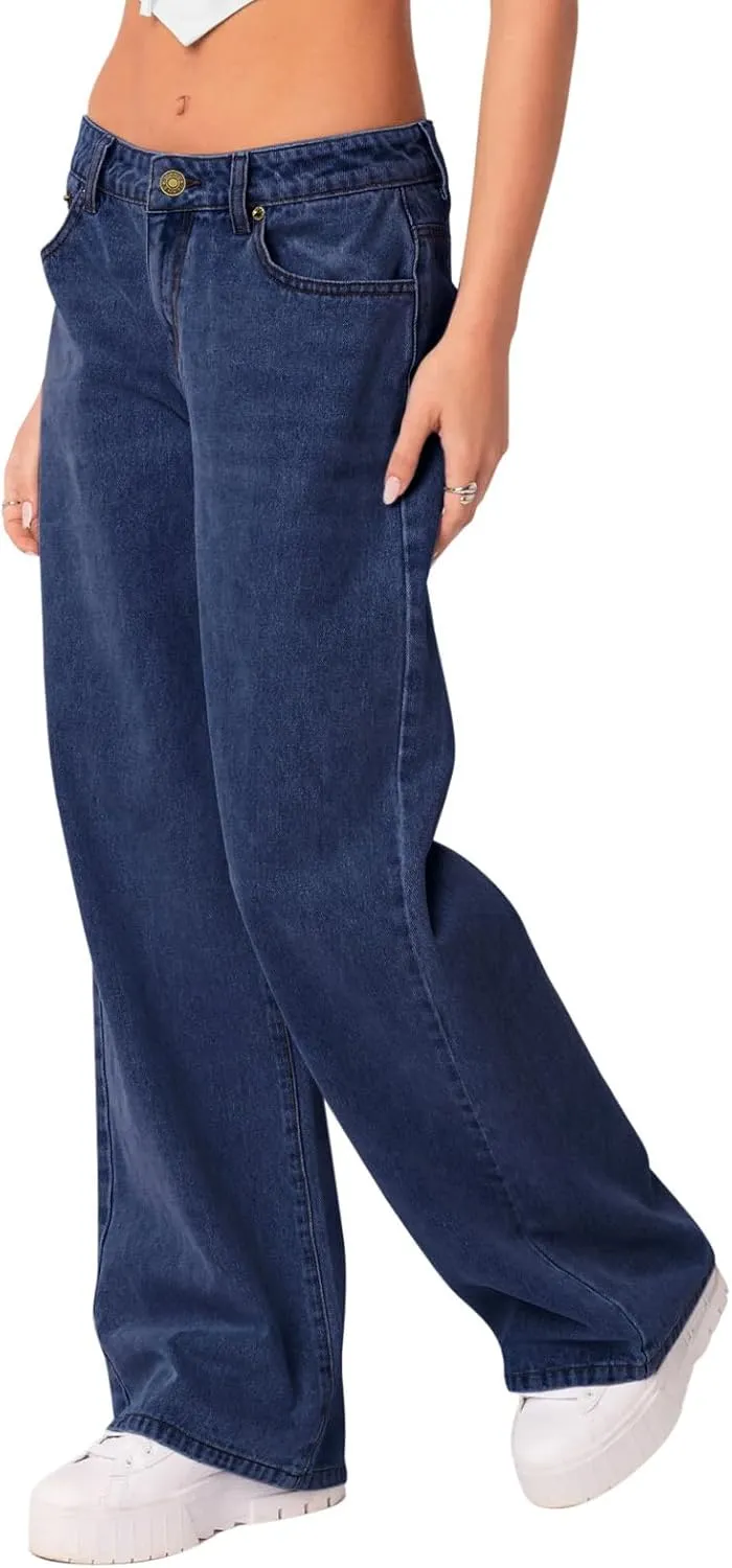 NIMIN Womens Mid Waist Boyfriend Jeans Summer Casual Lounge Loose Straight Wide Leg Y2K Pants with Pockets