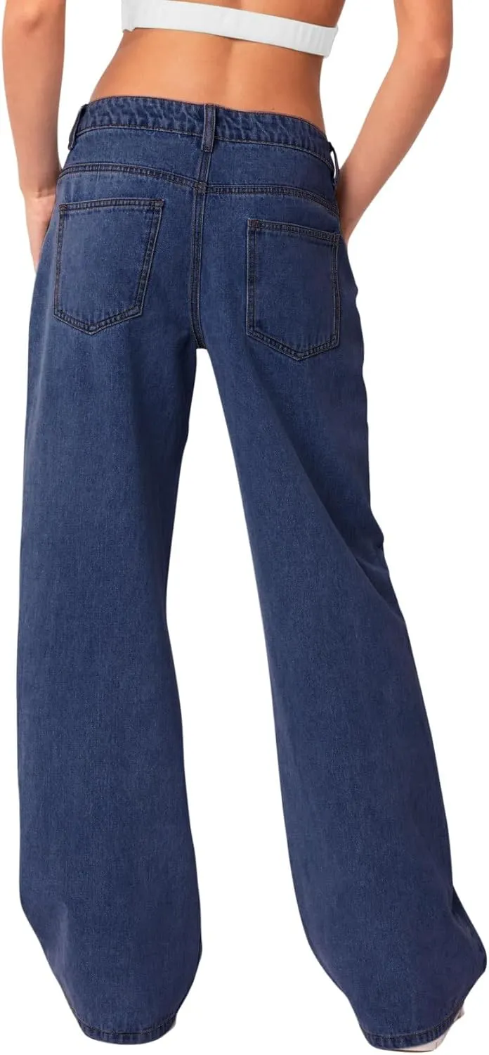NIMIN Womens Mid Waist Boyfriend Jeans Summer Casual Lounge Loose Straight Wide Leg Y2K Pants with Pockets