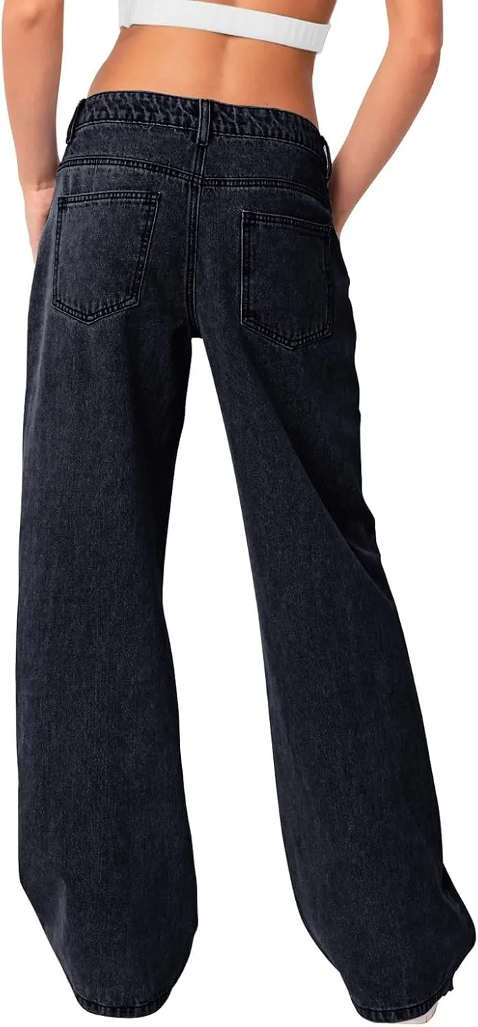 NIMIN Womens Mid Waist Boyfriend Jeans Summer Casual Lounge Loose Straight Wide Leg Y2K Pants with Pockets