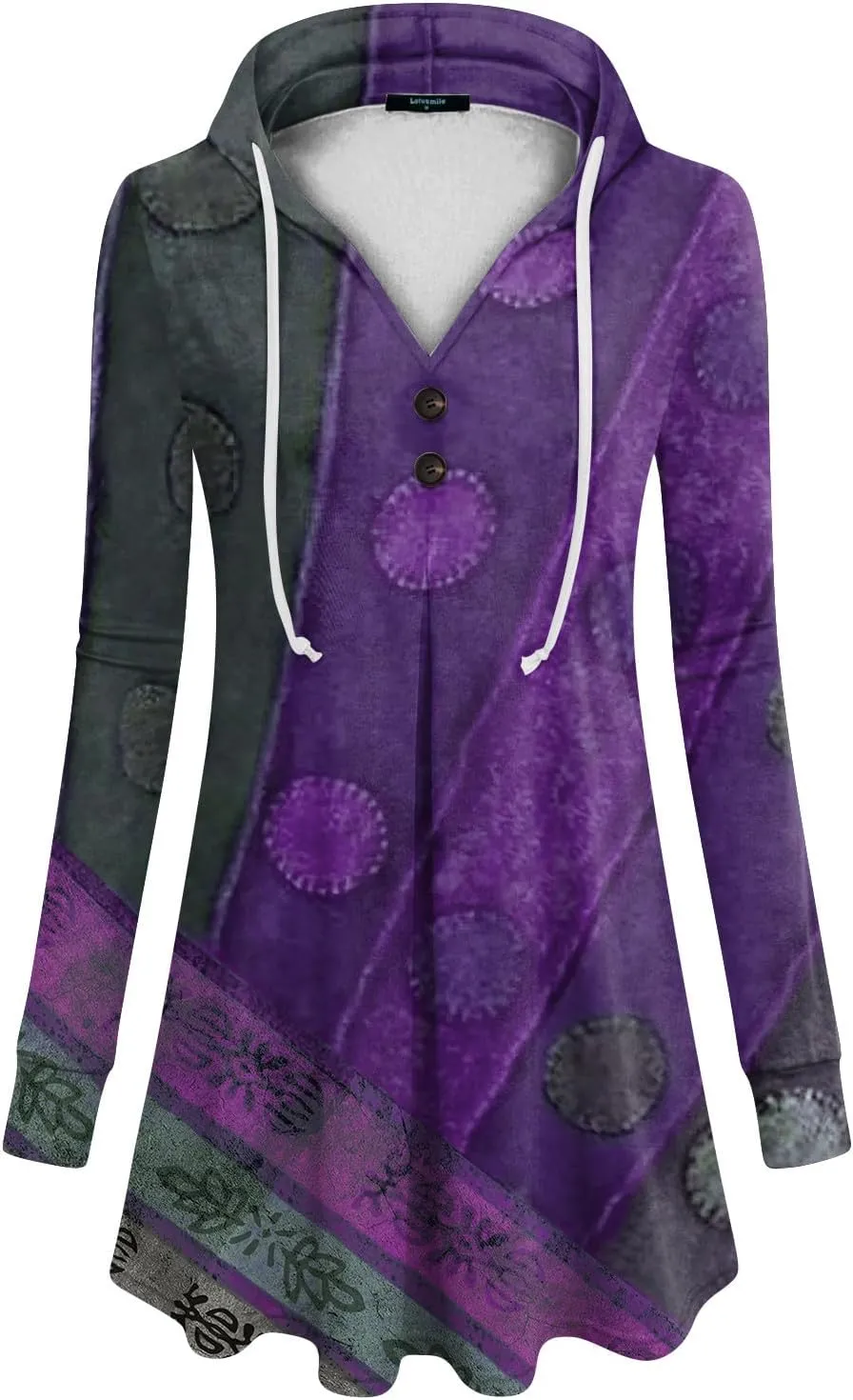 Oversized Hoodie Woman Winter Casual Slimming Shirts Vneck Long Sleeve Tops Fall Ethnic Floral Button Tunic Sweatshirt