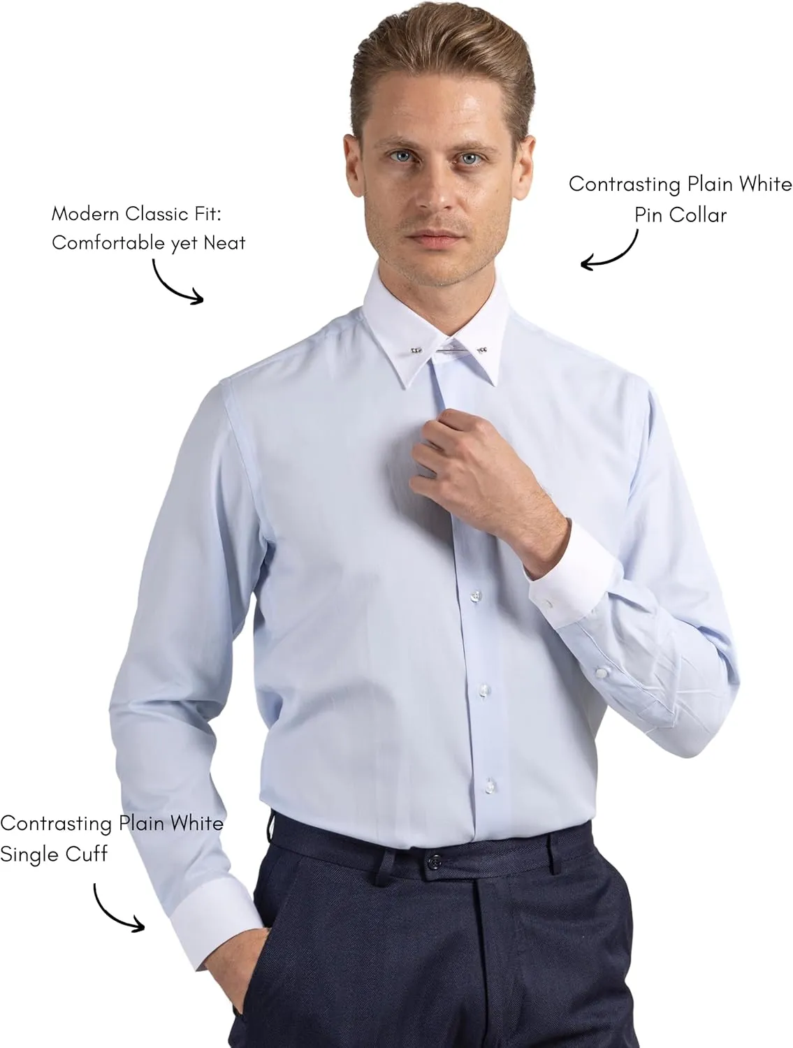 Pin Collar Long Sleeve Dress Shirts for Men | Mens Button Up Stylish Shirts