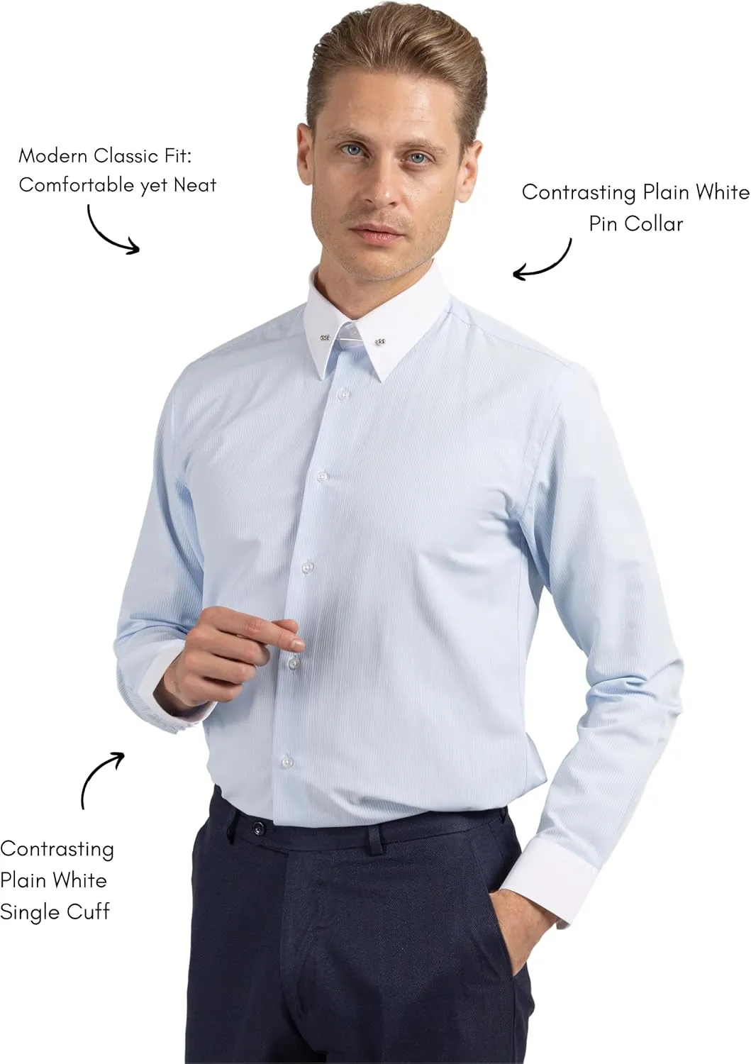 Pin Collar Long Sleeve Dress Shirts for Men | Mens Button Up Stylish Shirts